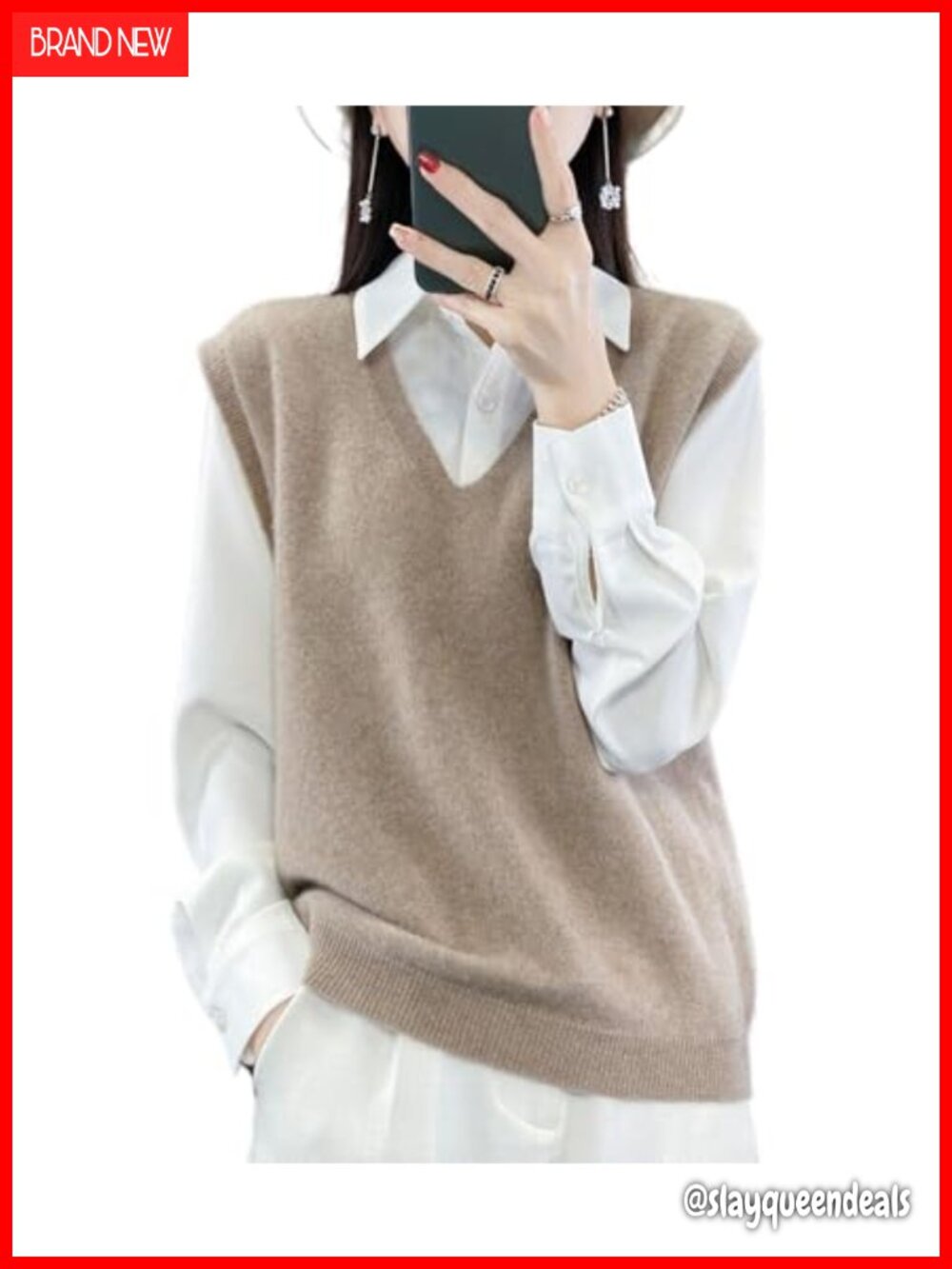 Merino Wool V-Neck Knit Sweater Vest Sleeveless Pullover